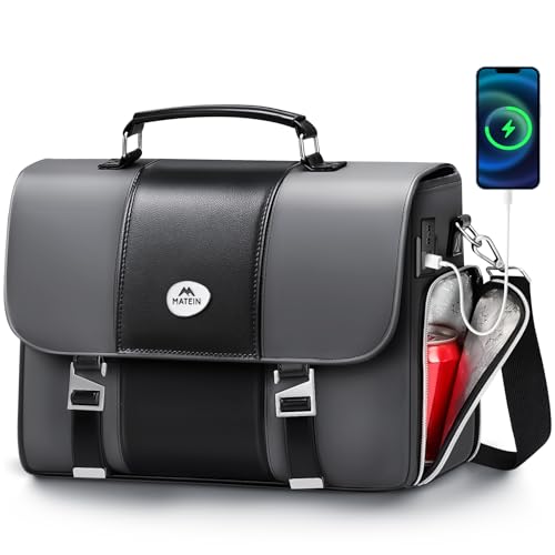 MATEIN Messenger Bag for Work with Cooler, Stylish PU Leather 15.6 Inch Men's Laptop Bag Briefcase with USB Charging Port, Waterproof Business Computer Crossbody Shoulder Satchel for Office Commuting