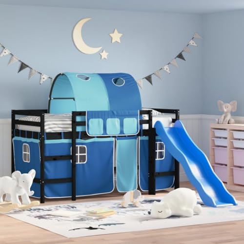 Genérico Cama Alta para niños con túnel Madera Pino Azul 80x200 cm,Camas y Accesorios,Camas y somieres-3207043