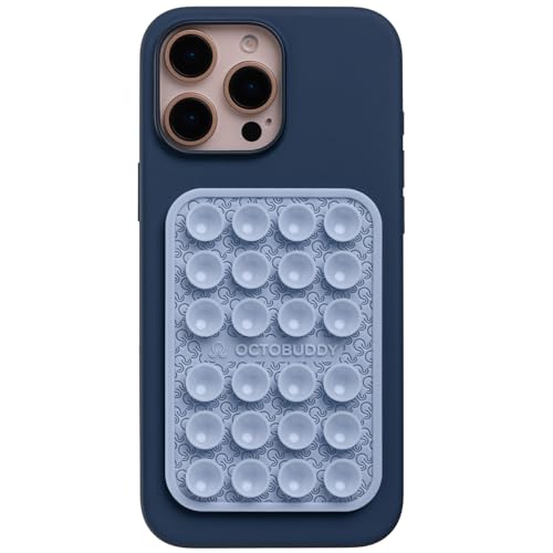 Image of OCTOBUDDY Classic MAX Textures OCTO LUV - Silicone Suction Phone Case Adhesive Mount - Hands-Free Grip with 24 Suction Cups for Videos & Selfies - 2.6 inch x 3.9 inch, Baby Blue