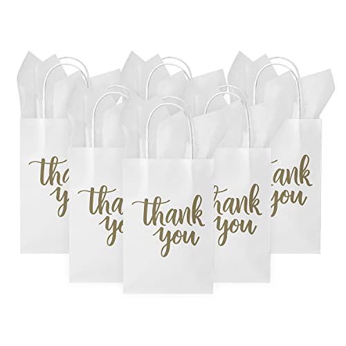 DjinnGlory 50 Pack Small Teal Blue Paper Bags with Handles 9x5.5x3.15 Inch and 50 White Tissue Paper, Thank You Gift Bags for Business Wedding Baby Shower Birthday Party Goodies