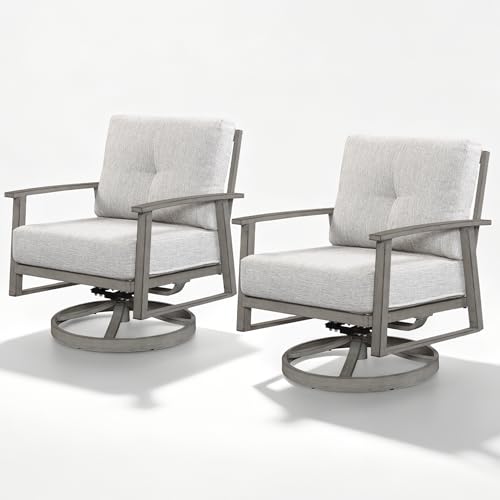 Image of Swivel Patio Sofa Chairs Set of 2, Never Rusts All-Aluminum Outdoor Swivel Armchairs with Thick Cushions, Modern Outdoor Sofa Armchairs Swivel Patio Chair for Garden, Poolside, Lawn, Limed Oak