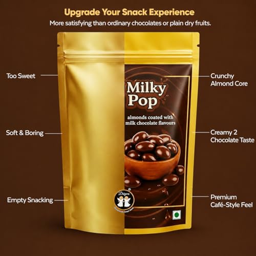 Image of DRIYOZ Milky Pop Milk Chocolate Coated Almonds 250g | Crunchy Roasted Badam with Creamy Chocolate Flavour Coating | Premium Sweet Nut Snack for Gifting, Parties, Travel & Daily Cravings