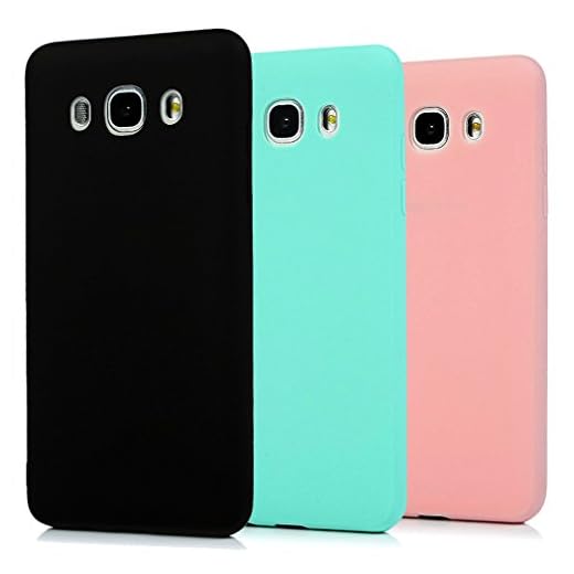 Funda Samsung Galaxy J5 2016, 3Unidades Carcasa Galaxy J5 2016 Silicona Gel, OUJD Mate Case Ultra Delgado TPU Goma Flexible Cover para Samsung J5 2016(Negro, Rosa claro, Verde menta)
