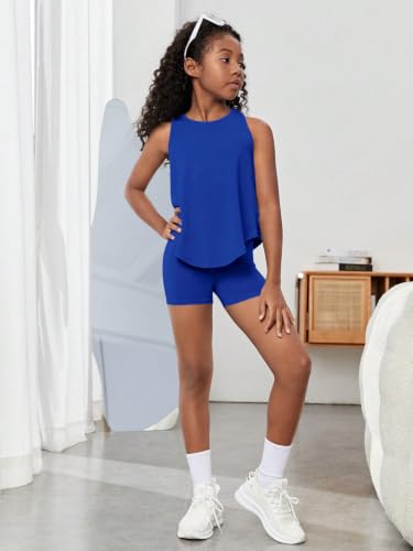 Image of BEAUDRM Girl's 2 Piece Workout Outfits Crop Top and Shorts Athletic Sets