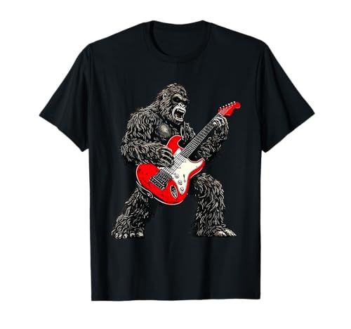 Bigfoot Playing Guitar Rock Music Lover Sasquatch Musician T-Shirt
