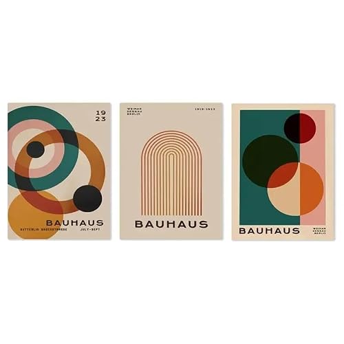 Baibexing Vintage Geometric Bauhaus Trendy Lines Half Circle Canvas Painting Poster And Prints Wall Art Picture For Living Room Home Decor 50X70Cmx3Pcs Unframed