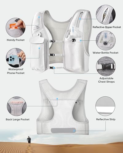 Image of Zelvot Running Vest for Women Men, Adjustable Running Phone Holder Vest, US Patent, Running Hydration Vest with 500ml Soft Flask, Reflective Running Backpack for Hiking