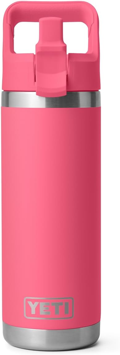 YETI Rambler 18 oz Bottle, Vacuum Insulated, Stainless Steel with Color Matching Straw Cap, Tropical Pink - Image 8