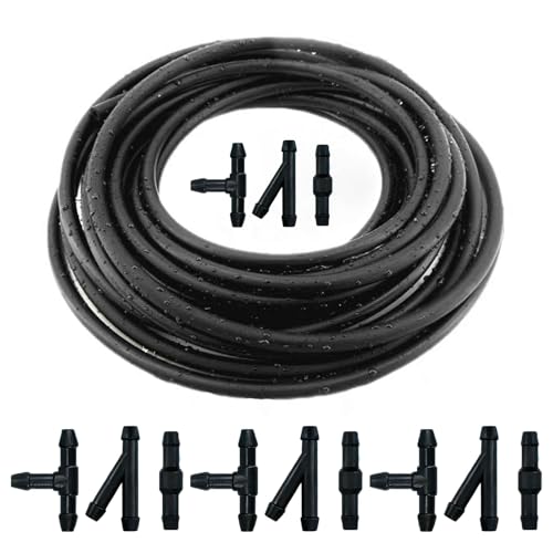 Universal Windshield Washer Hose Repair Kit - Flexible Rubber Hose with 12 Pcs Connectors (T/Y/I Type) for Car Windshield Washer Nozzle & Pump, Washer Fluid Car Windshield Replacement Parts
