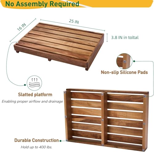 Image of Wooden Step Platform 3.8 inch Height, Outdoor Steps with Non-Skip Pads for Seniors, Acacia Wood Step Stools for Adults, Stool for Bed (No Assembly Required)