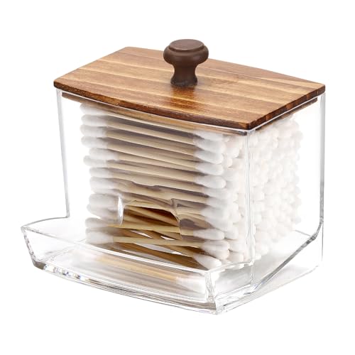 Image of Tbestmax 10oz Qtip Holder Dispenser Big Clear Bathroom Container for Cotton Ball, Cotton Swabs, Floss - Bathroom Organizer Accessories for Storage