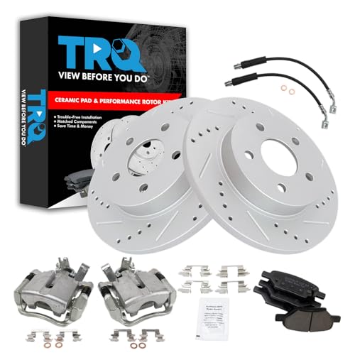 Image of TRQ Performance Rear Brake Pad and Rotor Set Ceramic Slotted Drilled | For 2005-2007 Chevrolet Malibu