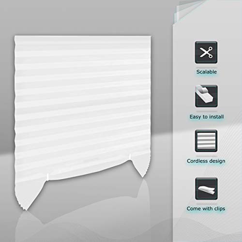6 Pack Temporary Window Shades Cordless Blinds Light Filtering Pleated Fabric Shade Easy To Cut And Install, With 12 Clips, 36"X72"-6 Pack, White #TOP1