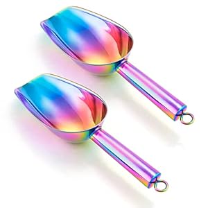 Eisschaufel 2er-Set, HaWare Edelstahl Kleiner Abwiegeschaufel Mehlschaufel Futterschaufel Sackschaufel Abfüllschaufel für Küche, Bar, Buffet, Party, Vielseitig & Spülmaschinenfest – Regenbogen