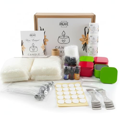 ANGAHE creating moments Kit para Hacer Velas Aromáticas con Cera de Soja – Candle Making Kit Completo con Moldes, Mechas y Esencias – Kit Manualidades Adultos para Fabricación de Velas Caseras.