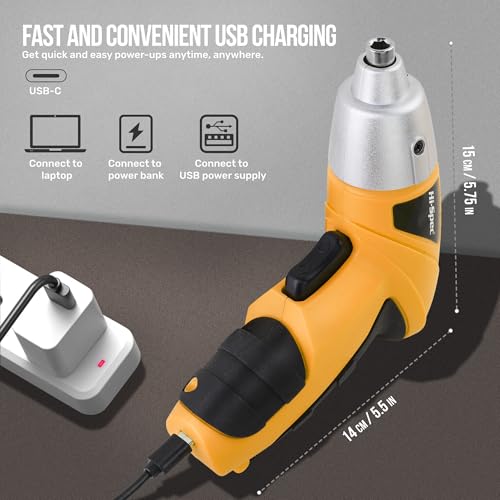 Image of Hi-Spec Cordless Electric Screwdriver, Power Screw Driver Set with Pink Compact Tool Kit for Small Repair and Maintenance- Ideal Housewarming Gift,19 Piece (Yellow)