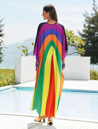 Image of KECVOT Kaftan Dresses for Women Plus Size Batwing Sleeve Caftans Long Bathing Suit Cover Up Maxi Beach Dress Loungewear