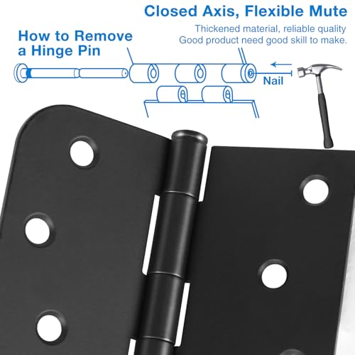 6 Pack Black Door Hinges 4 Inch Interior Hinge Matte Black Door Hinges 4 in Square Rounded 5/8" Radius Corner Hinge for Doors Reversible Full Mortise Combination 4 in Doors Hardware by TDCHINGES - Image 5