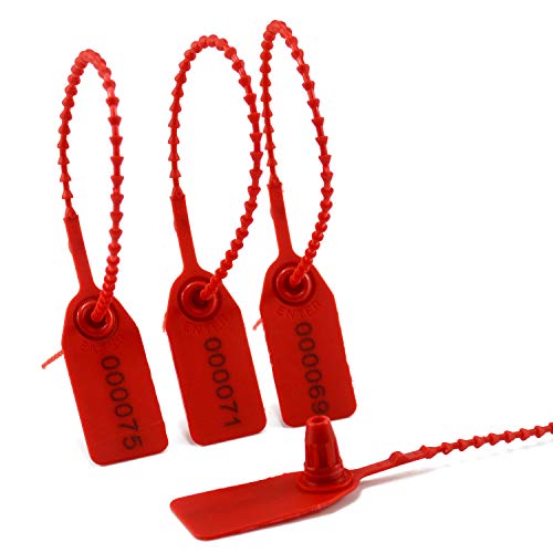 Pull-Tite Security Seal Secure Anti-Tamper Seals for Extinguisher First Aid Kit Numbered Tear Off Tag 250mm (100pieces X Red)