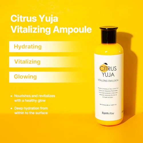 FARMSTAY Citrus Yuja Vitalizing Emulsion – Vitamin C Face Moisturizer for Dry & Sensitive Skin, Dark Spot Correcting, Deep Hydrating for Glowing Skin, Korean Skin care, for Women & Men, 9.46 fl. oz