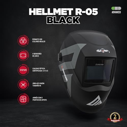 Miniatura 2 de Pantalla De Soldadura Automática Hellmet R-05 Black, True Color Y Visión Real 3d, Filtro Din 3 4-8 9-13, 4 Sensores, Calidad Óptica 1 1 1 2, Mma, Mig Mag Y Tig, Diseño Ligero Y Arnés Confortable