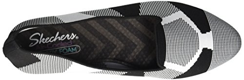 Skechers Women's Cleo-Sherlock-Engineered Knit Loafer Skimmer Ballet Flat, Black/White, 9 M Us #TOP4