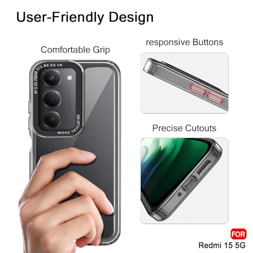 Image of TheGiftKart Hybrid Shockproof Back Cover Case for Mi Redmi 15 5G | Stylish Camera Border | Electroplated Buttons | Crystal Clear Hard Back Cover Case (TPU & PC, Smoked Bumper)