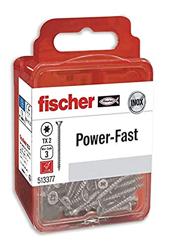 fischer Power-Fast - caja de tornillos especiales para madera 3,5x25mm, para atornillado de maderas, conexión de maderas macizas o fijación de piezas a la madera,20 ud