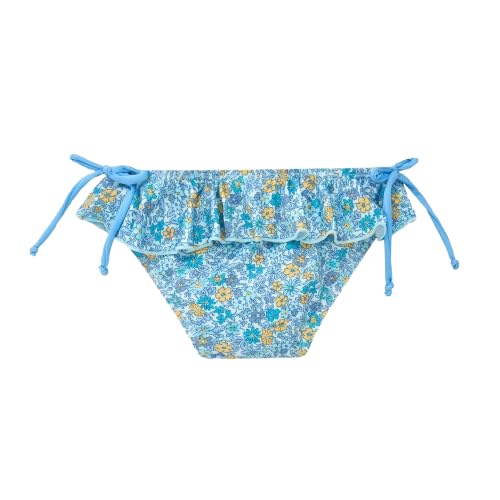 40º Grados - Culetín de Baño Niña con Lazos – Estampado Azul, Flores con Volante – Talla 12 Meses - Fabricado en España