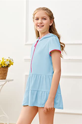 Mafulus Girls Hooded Terry Coverups Swim Beach Zip Cover-Up Summer Short Sleeve Ruffle Dress #TOP1