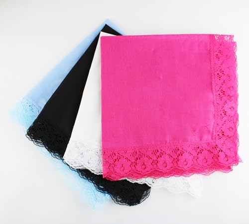 4pcs 24" Lap scarf lap scarves with lace trims lap handkerchief Lap covers lap skirts for women in church (black+white+blue+red)3