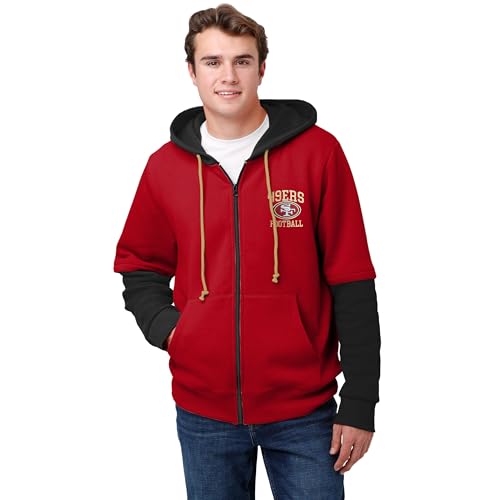FOCO San Francisco 49ers NFL Mens Wordmark Long Sleeve Hooded Shirt - L