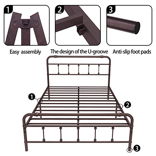 Ponsalion Queen-Bed-Frame With-Headboard And-Footboard Set - Platform Bed Frame Queen Size,16 Inches High,No Box Spring Needed,Easy To Assemble(Brown) #TOP4
