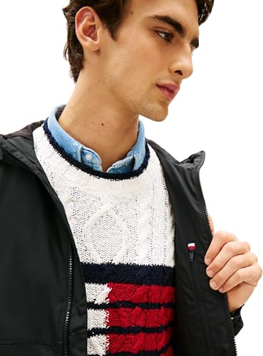 Tommy Hilfiger Herren Windbreaker Jacke Branded Hooded mit Kapuze, Schwarz (Black), XS – Ansicht 4