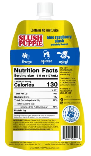 Slush Puppie Blue Raspberry Frozen Fruit Juice 6 Fl Oz Pouches - Just Freeze & Squeeze For Instant Icee Maker, Great For Birthday Parties, Lunchbox, No Slushy Machine Needed, 12 Pack #TOP1