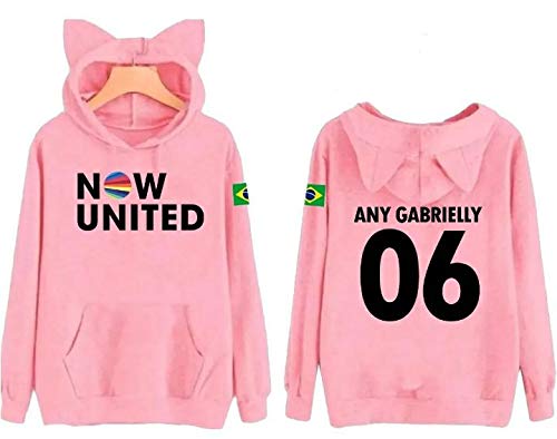 Moletom Infantil Now United Personalizado Any Gabrielly Capuz Orelhinha (14, Rosa)