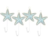 MShengM Set of 4 Starfish Decorative Wall Hooks,White Starfish Decor Hooks,Beach Coastal Wall...