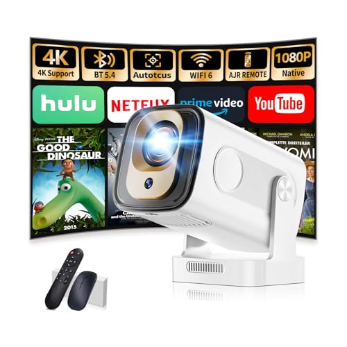 Mini Proyector Vídeo, Proyector Portátil con WiFi 6 y BT 5.4, 1080P Full HD 4K,Proyector Inteligente con Función Enfoque Automático y Corrección Trapezoidal, para TV Stick/USB/HDMI/PC/Laptop