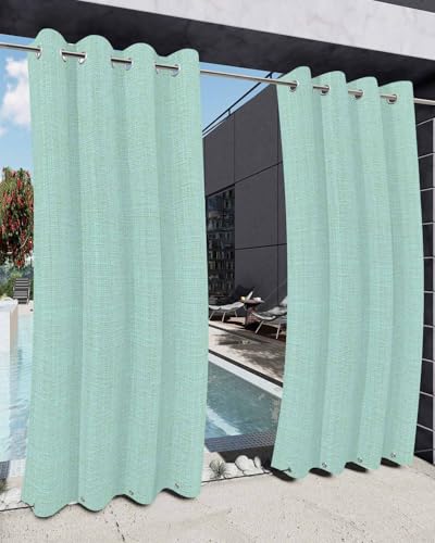Outdoor Curtains for Patio Waterproof 95 Inches Long, Linen Mint Green Energy Saving Drapes Grommet Top Curtains, Modern Minimalist Pure Solid Color Outside Curtain for Porch, Gazebo, Deck, 54" x 95"