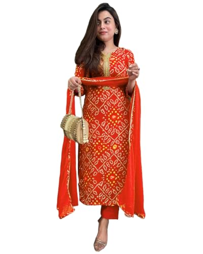 Image of GoSriKi Viscose Printed Straight Kurta with Pant and Dupatta for Women | Viscose Wine | 3 /4 Sleeve | Round Neck V-Slit | Ethnic Wear Casual Wear