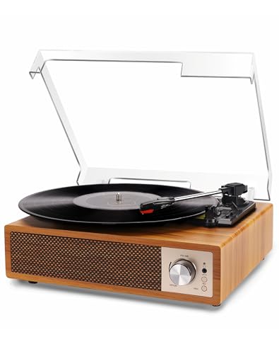VOKSUN Tourne-disque Bluetooth en vinyle avec haut-parleur stéréo intégré - Lecteur phonographe vintage à 3 vitesses avec encodeur numérique, USB, RCA, AUX IN, bois