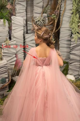 Flower Girl Dress Appliques Tulle - Long Pageant Dresses with Cape A Line Ball Gown3