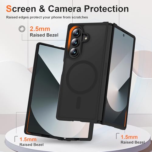 Image of ORETECH Magnetic for Samsung Galaxy Z Fold 7 Case, Translucent Back Non-Slip Hard PC Shockproof Bumper Protective Phone Case Cover for Samsung Z Fold 7 - Black