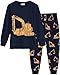 MOLYHUA Pigiama da bambino a maniche lunghe con pigiama, escavatore, vigili del fuoco, per bambini 92 98 104 110 116 122, 01 escavatore (blu scuro), 104 cm