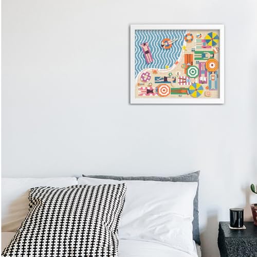 Image of FREEBLOSS Flamingo Cross Stitch Kit Stamped Cross Stitch Wall Hanging Kit for Adults with Instructions On The Beach Pure Cotton Cloth Embroidery Kits for Beginnrs No Frame 16 * 20 inch