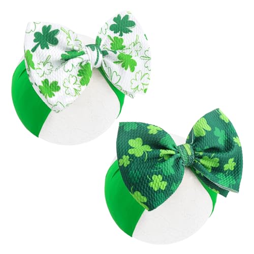 6” Large St Patricks Baby Bows Shamrock Clover Headbands Hairband Green Nylon Bows for Newborn Girls Infants Toddlers St Patricks Day Hair Accessories