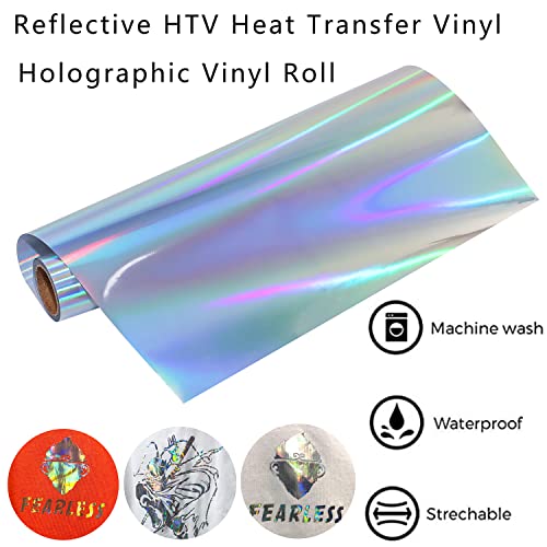 Image of Holographic Heat Transfer Vinyl Silver Rainbow HTV Vinyl Rolls 12 inch x 6 feet Iron On Vinyl for T-Shirts DIY Design, Silhouette Cameo & Heat Press Machine
