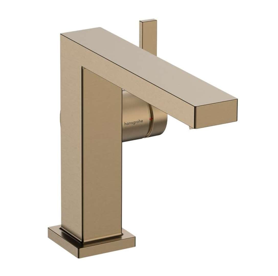 hansgrohe Tecturis E Fine - jednouchwytowa bateria umywalkowa z zestawem odpływowym, kran łazienkowy z wylewką 133 mm, oszczędność wody (EcoSmart+) i energii (CoolStart), brąz szczotkowany, 73020140