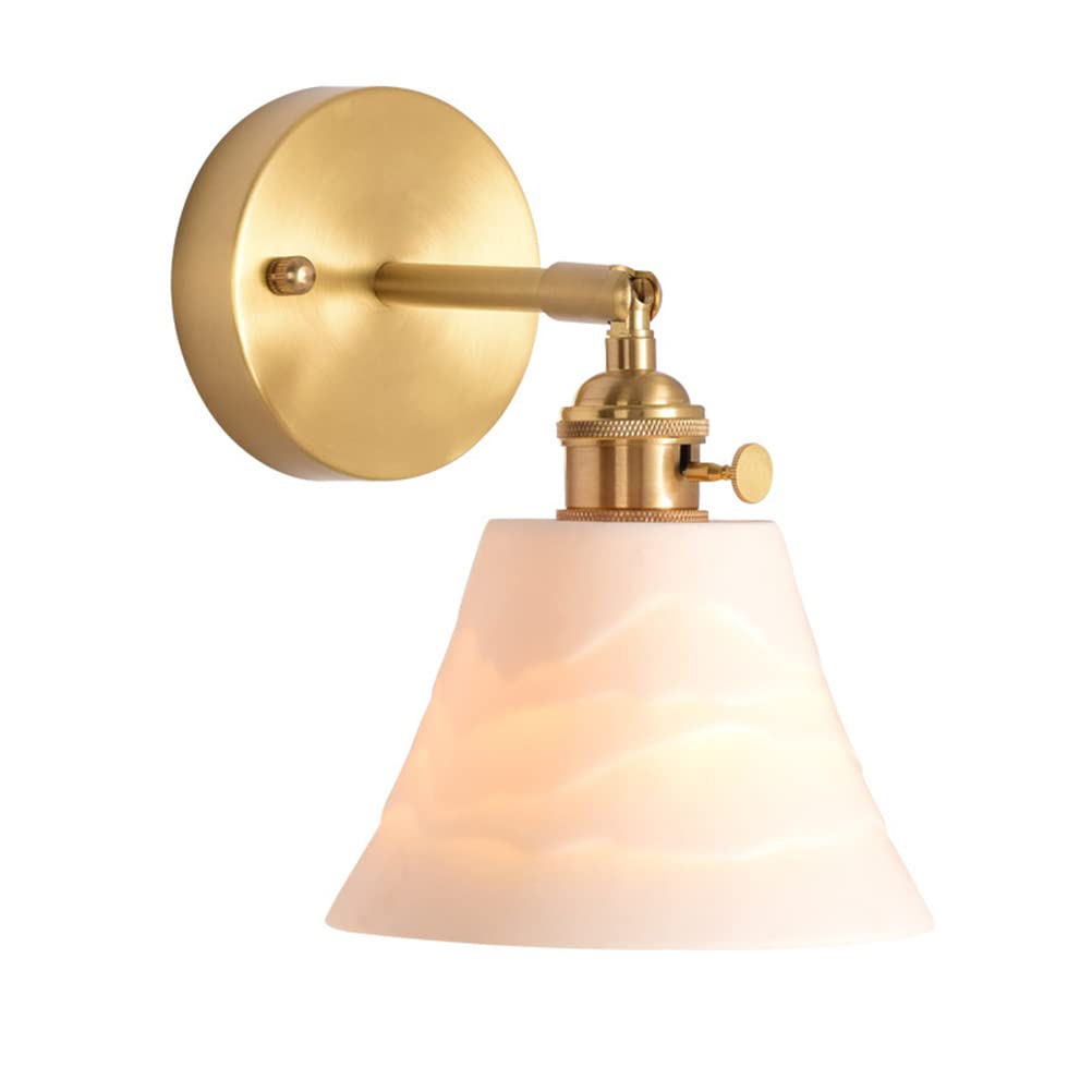 Applique murale rétro en laiton Lampe de chevet E27 Applique murale d'intérieur Bras de lampe réglable Éclairage mural vintage Abat-jour en céramique pour chambre à coucher Salon Couloir Escaliers Or