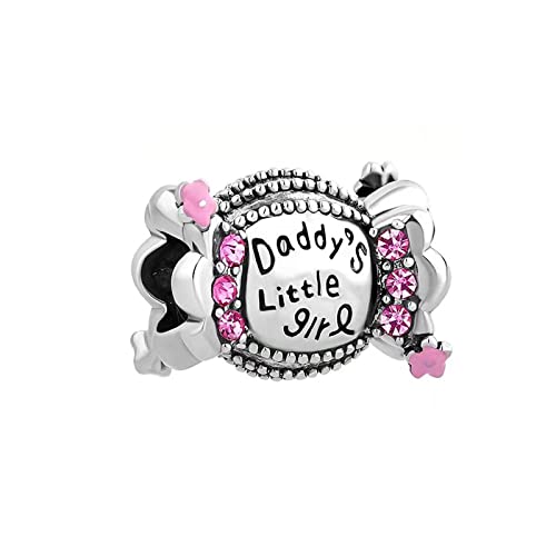 KunBead Daddy's Little Daughter Birthday Pink Candy Bead Charms Compatible with Pandora Bracelets Daughter Gift from Dad
